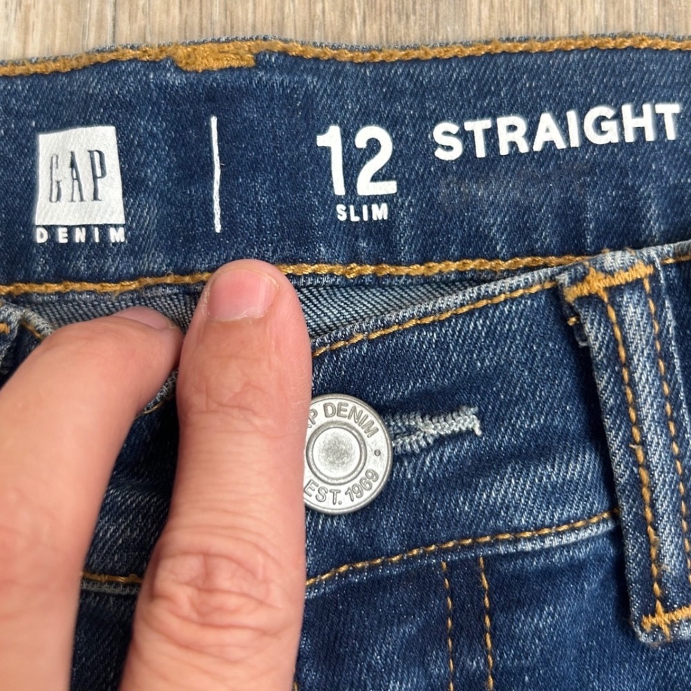 Gap Kids Boys Straight Leg Jeans Size 12 Slim Blue Denim Adjustable Waist NEW - Picture 3 of 7